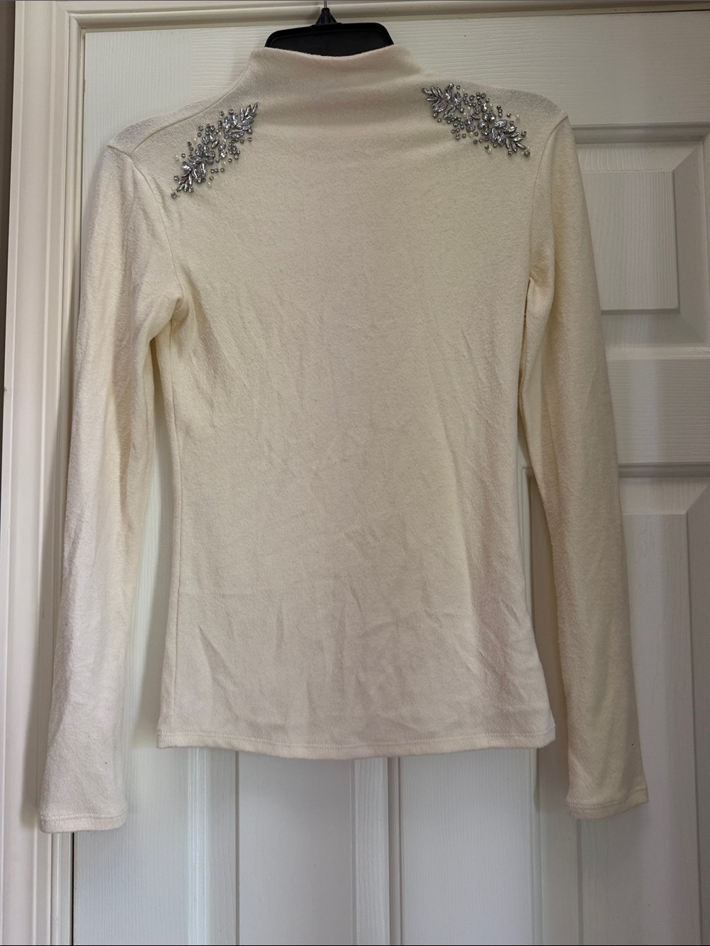Express Cream Long-Sleeve Embellished Turtleneck